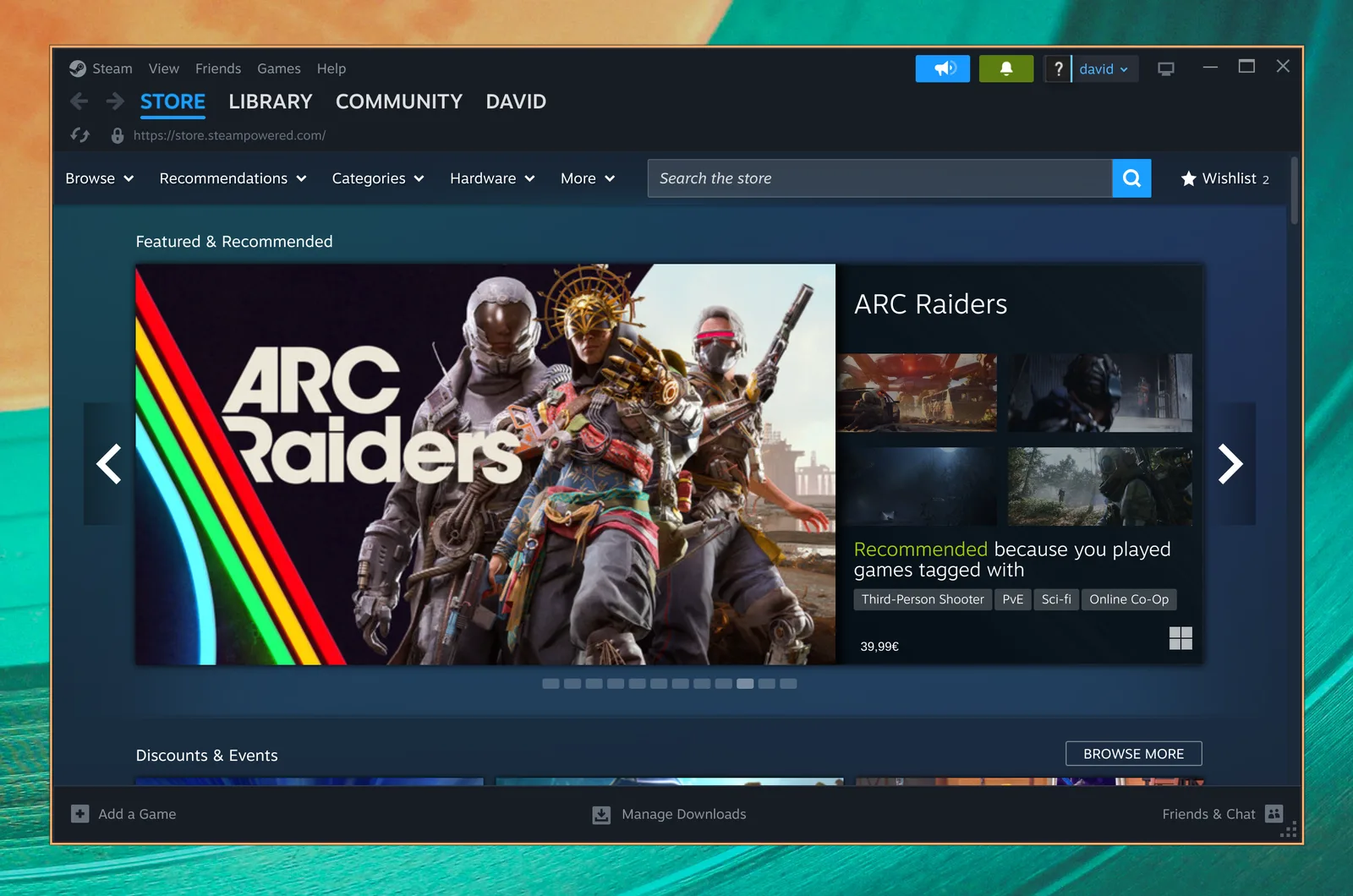 Steam näitamas oma mängupoodi Omarchyl
